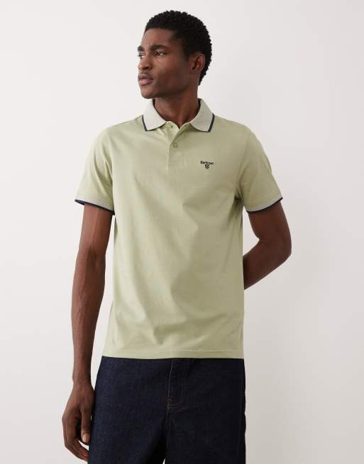Barbour Cornsay short sleeve tipped jersey logo polo shirt in light green