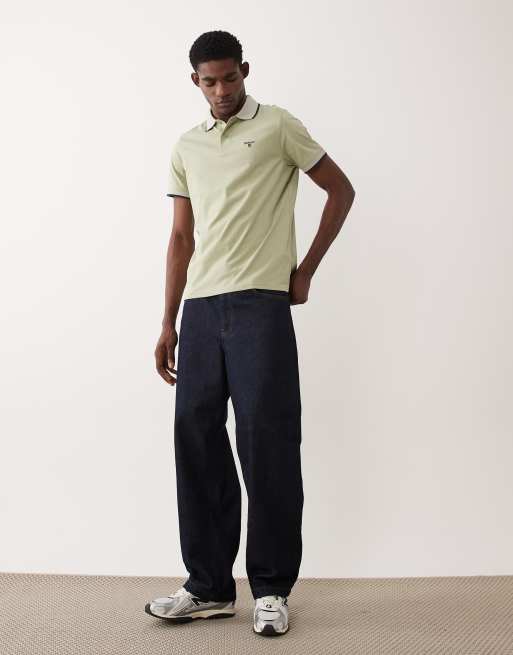 Barbour Cornsay short sleeve tipped jersey logo polo shirt in light green, 2 of 5