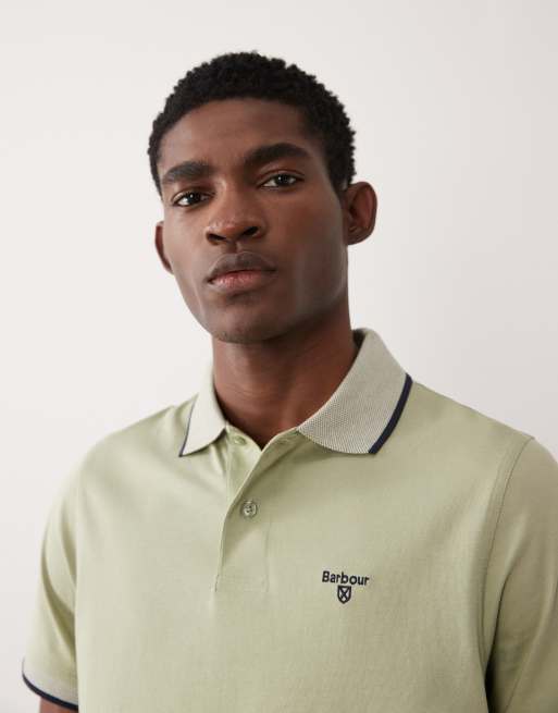 Barbour Cornsay short sleeve tipped jersey logo polo shirt in light green, 5 of 5