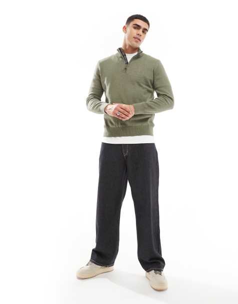 Barbour cotton half zip knitted jumper in green - view 1