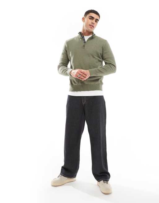 Barbour cotton half zip knitted jumper in green