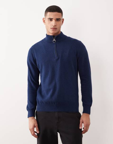 Barbour cotton half zip knitted jumper in inky marl