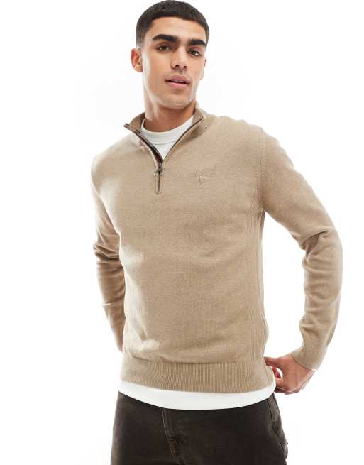 Barbour cotton half zip knitted jumper in khaki
