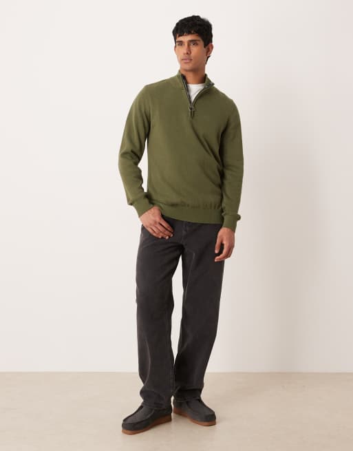 Barbour cotton half zip knitted jumper in winter moss, 2 of 5