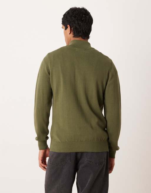 Barbour cotton half zip knitted jumper in winter moss, 3 of 5