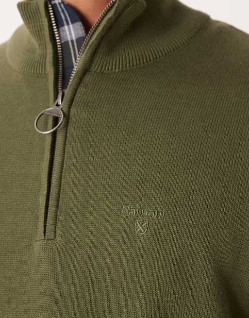 Barbour cotton half zip knitted jumper in winter moss, 5 of 5
