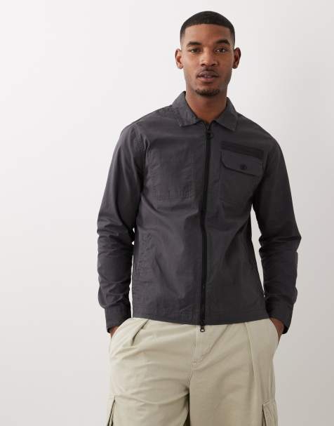 Barbour Crail wax ripstop zip through  overshirt in charcoal grey