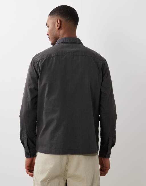 Barbour Crail wax ripstop zip through  overshirt in charcoal grey, 2 of 5