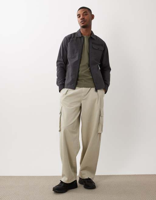 Barbour Crail wax ripstop zip through  overshirt in charcoal grey, 3 of 5