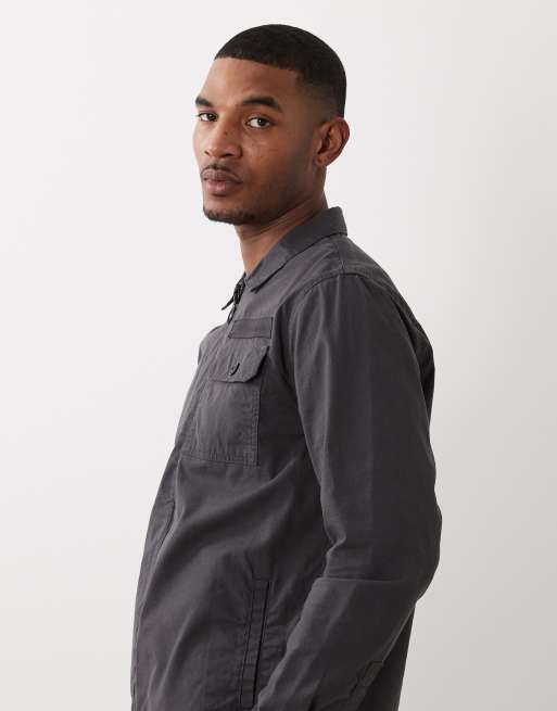 Barbour Crail wax ripstop zip through  overshirt in charcoal grey, 4 of 5