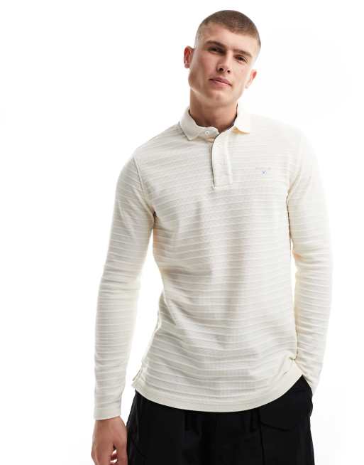 Barbour - Cramlington - Gestreepte polo met lange mouwen in gebroken wit