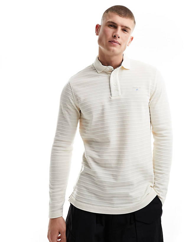 Barbour - cramlington long sleeve striped polo in off white