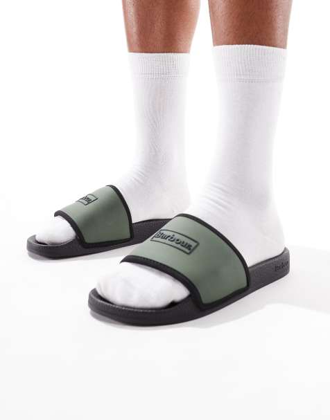Barbour Cresswell slides in uniform green - view 1