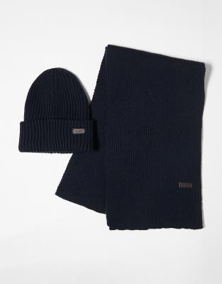 Barbour Crimdon beanie and scarf gift set in navy - ASOS Price Checker