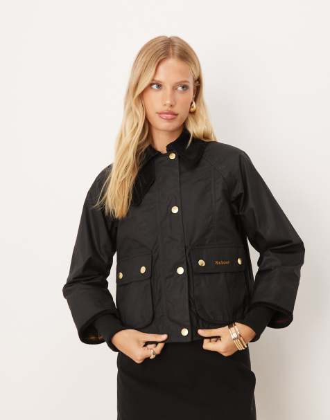 Barbour Cropped Beadnell wax jacket in black/classic - view 1
