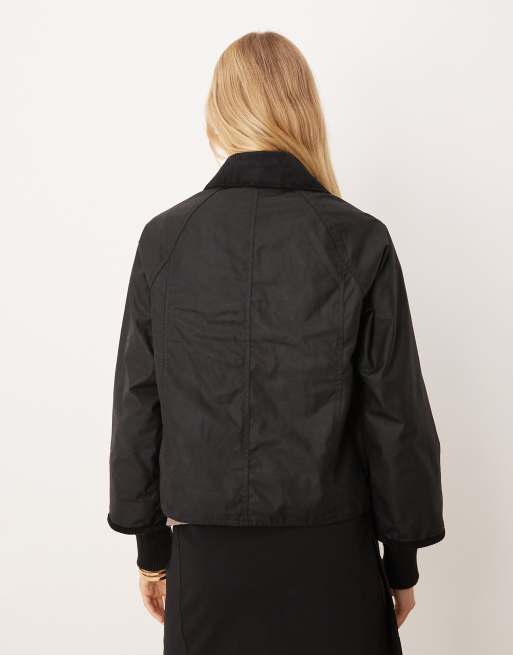 Barbour Cropped Beadnell wax jacket in black/classic , 2 of 4