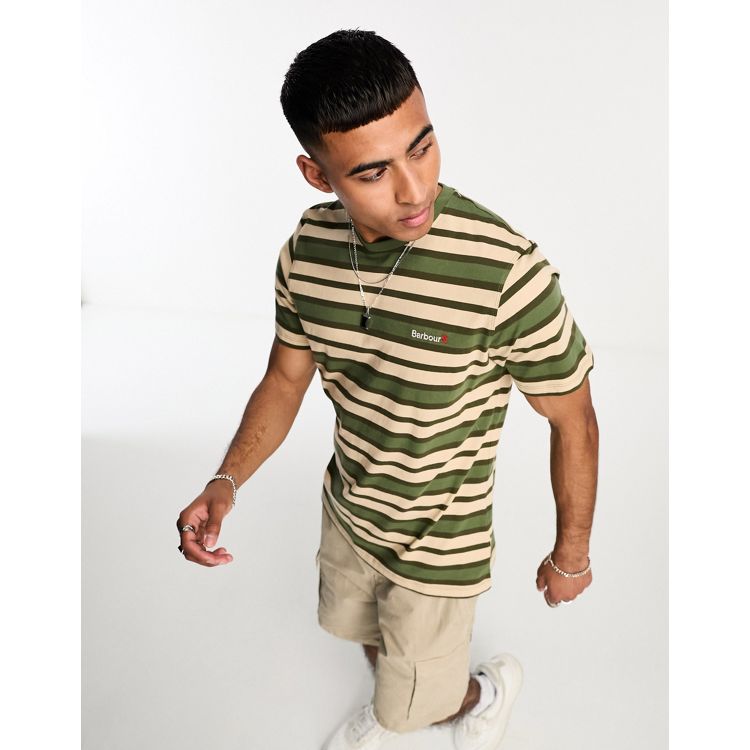 Barbour Crundale t-shirt in green and white stripe | ASOS