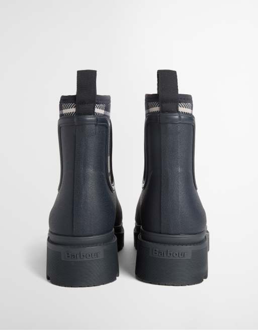 Barbour Cynthia tartan chelsea welly boots in navy, 4 of 5