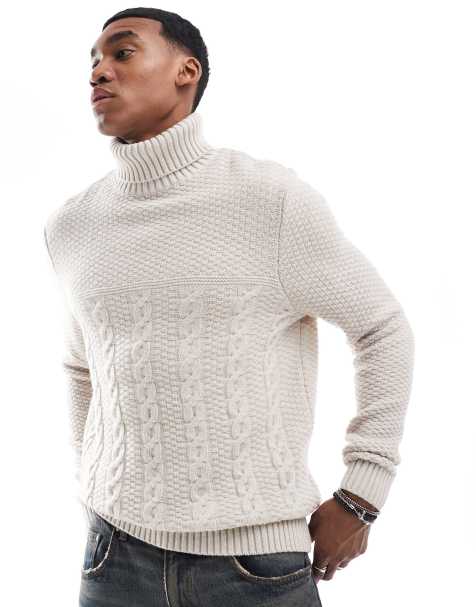 Cable knit roll neck jumper mens best sale