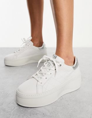 Barbour Darla flatform leather trainers in white - ASOS Price Checker