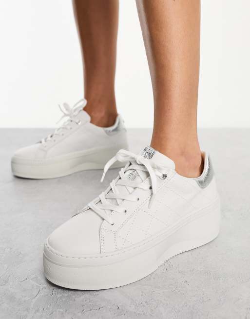 Barbour Darla flatform leather trainers in white | ASOS