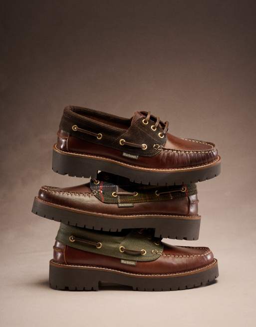 Barbour Darras leather tartan boat shoes in brown, 2 of 5