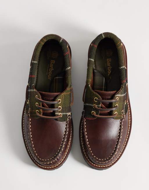 Barbour Darras leather tartan boat shoes in brown, 5 of 5