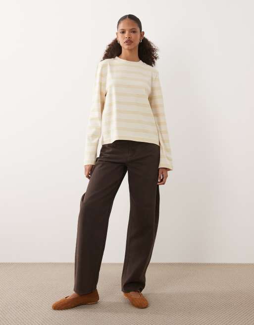 Barbour Dartmoor long sleeve striped top in lemon and ecru, 3 of 4