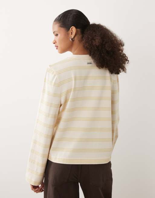 Barbour Dartmoor long sleeve striped top in lemon and ecru, 4 of 4