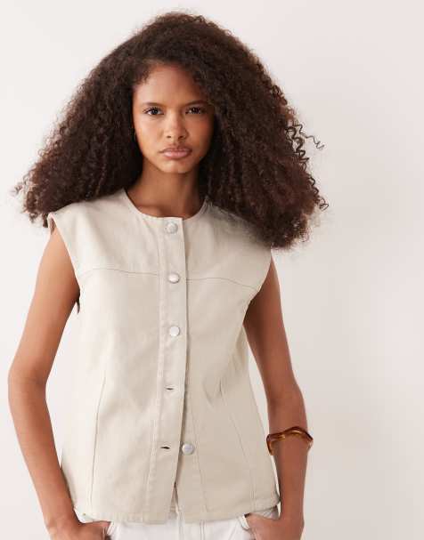 Barbour Daya co-ord relaxed overdyed denim singlet in cream - view 1