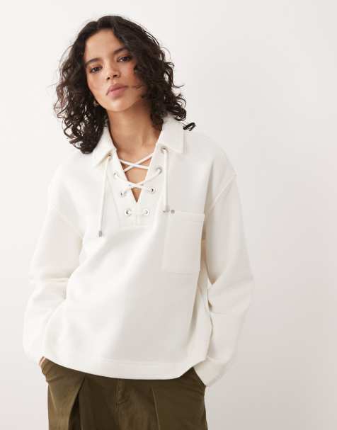 Barbour Daya knitted lace up sweatshirt in ecru - view 1