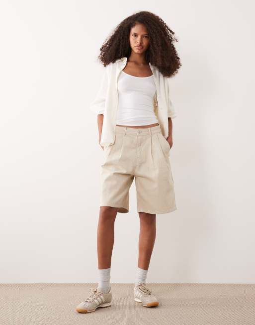 Barbour Daya oversized bermuda over dyed denim shorts in cream (part of a set), 2 of 5