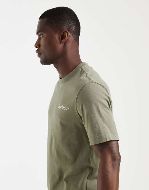 Barbour Dearham short sleeve back graphic relaxed t-shirt in khaki , 4 of 5