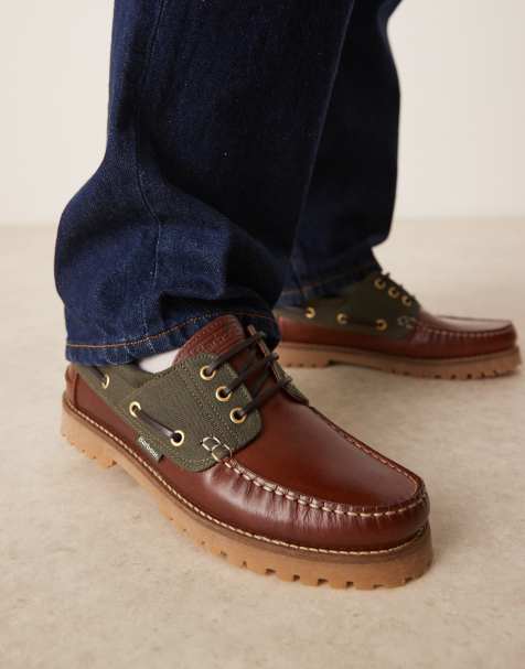 Barbour deck boat loafers in mahogany - view 1