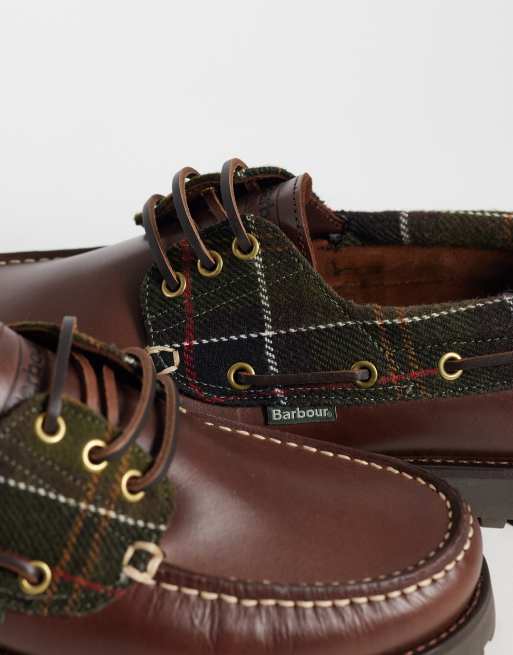 Barbour Deck tartan leather boat shoe in brown, 3 of 5