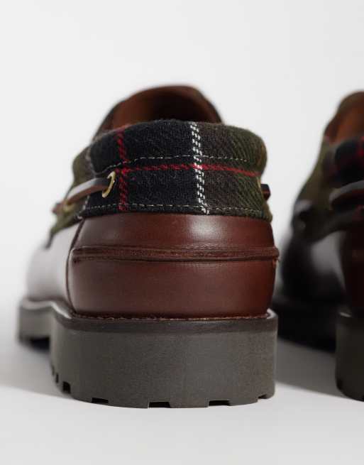 Barbour Deck tartan leather boat shoes in brown, 4 of 5