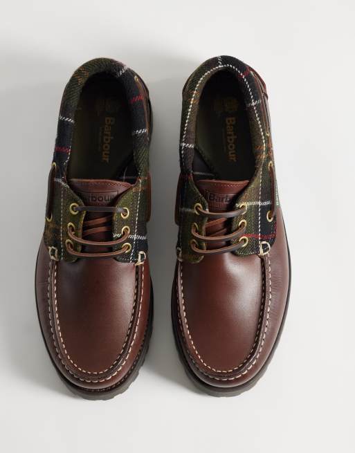 Barbour Deck tartan leather boat shoes in brown, 5 of 5