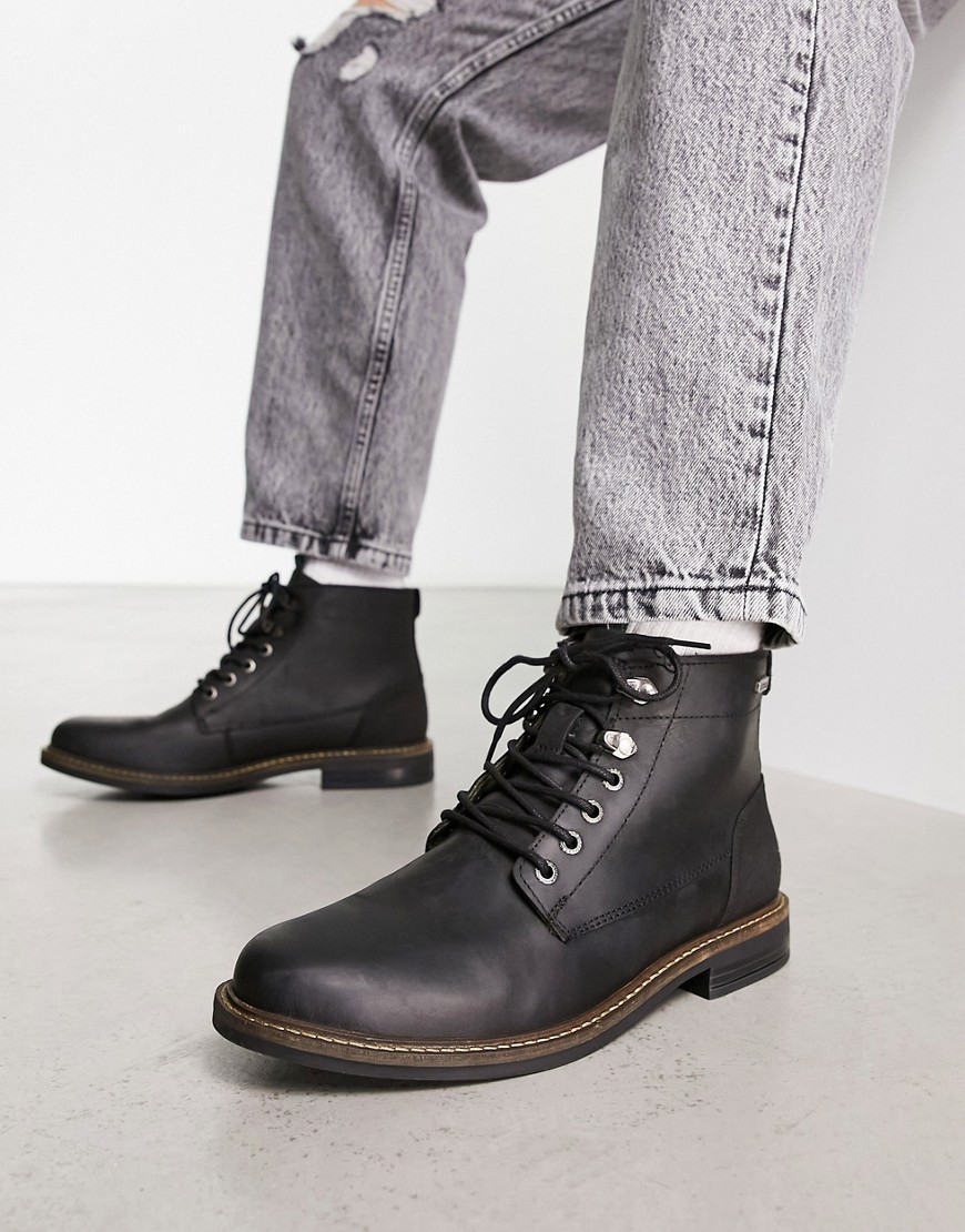 Barbour Deckham Leather Lace Up Boots In Black