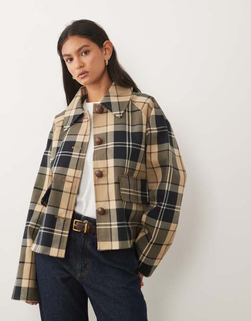Barbour Delilah showerproof tartan check jacket in beige, 3 of 4