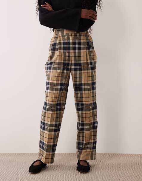 Barbour Delilah straight leg tartan check trousers in beige - view 1