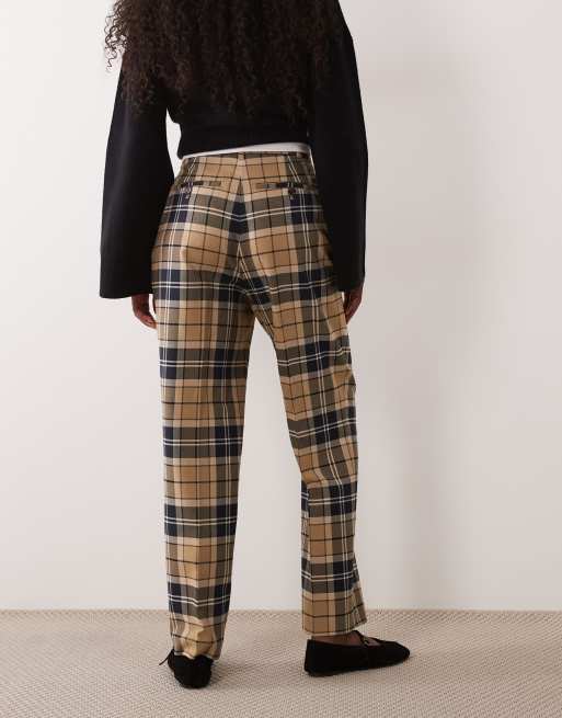 Barbour Delilah straight leg tartan check trousers in beige, 3 of 6
