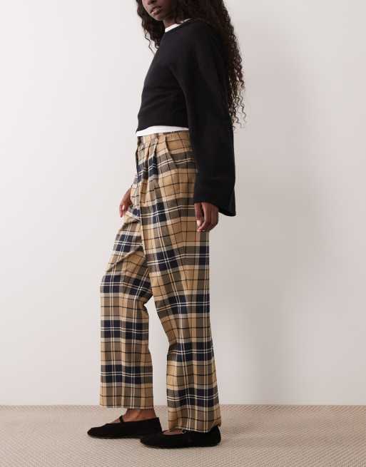 Barbour Delilah straight leg tartan check trousers in beige, 4 of 6