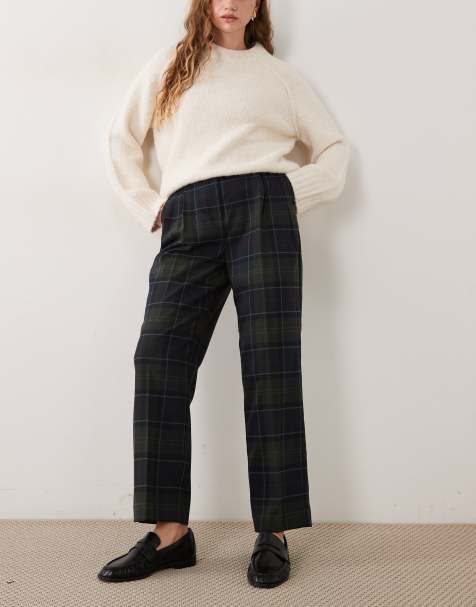 Barbour Delilah straight leg tartan check trousers in navy/green - view 1