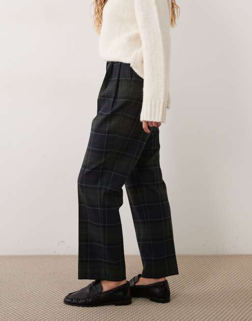 Barbour Delilah straight leg tartan check trousers in navy/green, 2 of 5