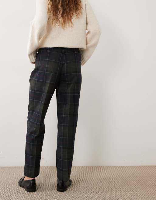 Barbour Delilah straight leg tartan check trousers in navy/green, 5 of 5
