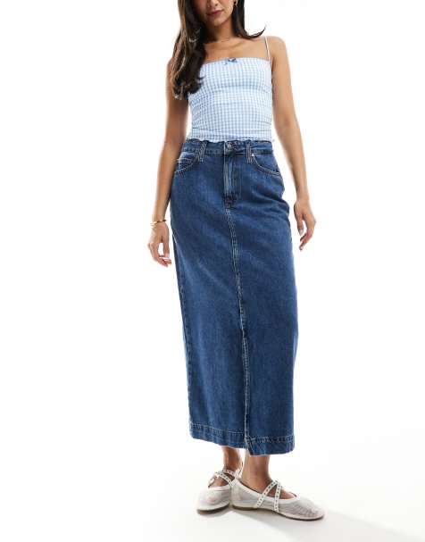 Barbour denim midi skirt in mid wash - view 1