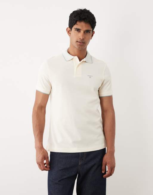 Barbour Denwick short sleeve tailored tipped polo shirt in cream, 2 of 5