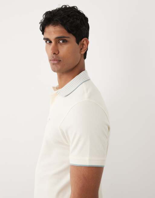 Barbour Denwick short sleeve tailored tipped polo shirt in cream, 5 of 5