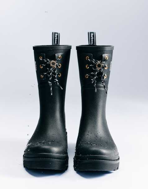 Barbour Devlin lace mid wellington boots in black - view 1