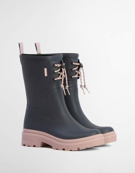 Barbour Devlin lace mid wellington boots in blue and pink - view 1